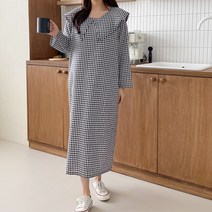 보리맘 체크 카라 루즈핏 임부복 롱 원피스 R960