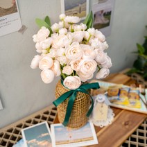 이즈휴 조화 홈 플라워 라넌큘러스 18p + 유칼리툽스 2p 세트, 피치베이지