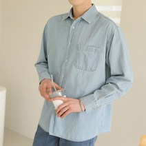 플레이즈 남성용 워싱 데님 긴팔 셔츠 남방