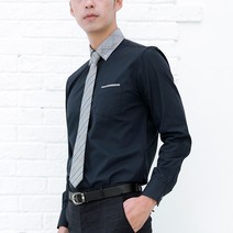 남성용 체크 카라 포인트 슬림 와이셔츠