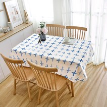 페어링 북유럽풍 블루워터컬러 린넨 식탁보, ZB351, 6인용(140 x 230 cm)