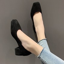 스퀘어토 스웨이드 가죽 통굽 미들힐 PRDS51