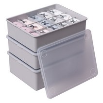 이즈리빙 플라스틱 속옷정리함 1칸 1p+10칸 1p+15칸 1p 세트, 그레이 + 반투명 뚜껑, 1세트