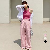 바블링브룩 여성용 바스락 원포켓 핀턱 와이드 밴딩 팬츠