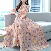 패션나비 플라워 패턴 샤랄라 여성스러운 긴팔 롱 임산부 원피스