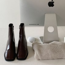 파이 여성용 안쪽 지퍼 루즈핏 사각코 앵클부츠 5cm LG_0105