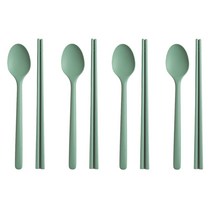 르리에 실리콘 수저 4인세트, 그린, 숟가락 4p + 젓가락 4p