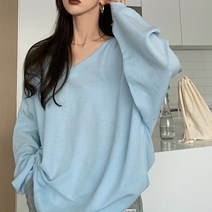 구디프 여성용 오버사이즈 브이넥 긴팔 티셔츠