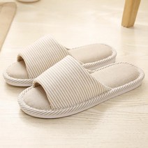 두발로 스트라이프 인생 거실화 룸슬리퍼, 베이지