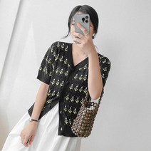 로미스토리 빅사이즈 플라워 브이넥 하프 가디건