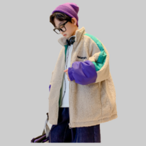 오렌지다몸 아동용 퍼플그린 배색 뽀글 집업점퍼