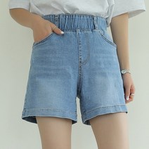 빼빼 여성용 속밴딩 내추럴워싱 3부 청반바지