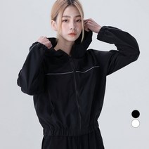 어썸어라운드 여성용 스카치 라인 후드 바람막이 집업 블랙 FREE