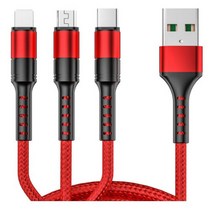 라온엘앤씨 3 in 1 5A 멀티 고속충전 케이블 RATC75501, 레드, 1.2m