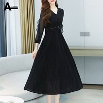 아뗄릭 브이넥 큐빅라인 고퀄리티 원단 미디 롱 원피스 00666