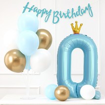 조이파티 왕관숫자풍선 + 풍선스탠드 + 생일가랜드 세트, 블루 0, 1세트
