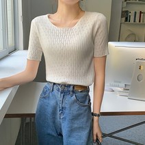 레몬소울 여성용 살로링 골지 펀칭 니트 반팔티