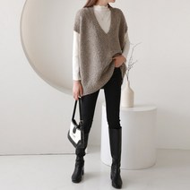 럽스 여성용 이브 브이넥 루즈핏 롱 니트 조끼