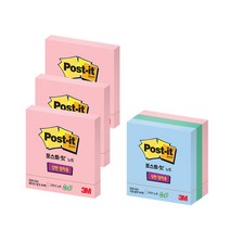 쓰리엠 포스트잇 슈퍼스티키 그리너노트 3종 세트 654 + 그리너 노트 656 베이비핑크 3p, 혼합색상, 1세트