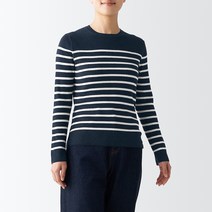 무인양품 여성용 코튼 실크 리브 크루넥 스웨터 BAC40A3S