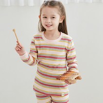 따솜 모이앤듀 아동용 스트라이프 핑크 덤블워싱 30수 후라이스 9부 실내복 상하 세트