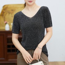 디어로라 여성용 메탈 브이넥 반팔 니트