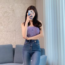 여성용 플라워 크롭 니트 나시 lkf237