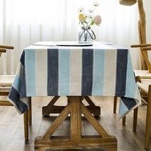 마켓에이 스트라이프 린넨 식탁보, 블루, 100 x 160 cm