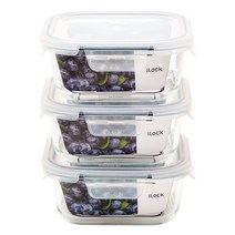 수퍼오븐글라스 내열유리 정사각 밀폐용기 퍼플 800ml, 3개, 밀폐용기 3p