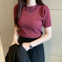 여성용 MA 베이직 라운드 반팔 니트