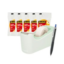 쓰리엠 스카치 탁상용 테이프 디스펜서 C18 + 다용도 테이프 리필 550 18mm x 20m 5p + 모나미 FX ZETA 볼펜 0.7mm 세트, 민트(디스펜서), 블루(볼펜), 1세트
