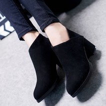 여성용 언발 스웨이드 통굽 스틸레토 하이힐 앵클 부츠 PRDS144