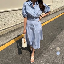세컨그라운드 여성용 반팔 퍼프 원피스