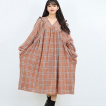 페이퍼먼츠 빅사이즈 프릴 카라 체크 브이넥 퍼프 소매 원피스 13218