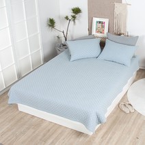 천솜이 60수 아사 면 워싱 누빔 피그먼트 이불 겸 침대 패드, 블루