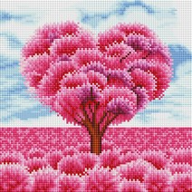 캔버스형 보석십자수 DIY 세트 40 x 40 cm, 핑크트리, 1세트