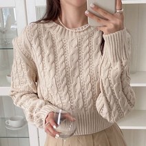 라라온 여성용 꽈배기 케이블 세미 크롭 니트 RN049