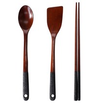 아카시아 블랙핸들 숯 옻칠 미니뒤집개 + 튀김젓가락 + 요리스푼, 혼합색상