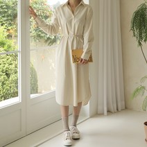 빼빼 여성용 카라넥 스트랩 셔츠형 롱 원피스 세트