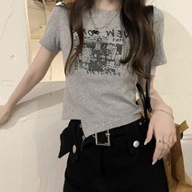 레몬티 여성용 세미크롭 언발 반팔 티셔츠 lkf23586