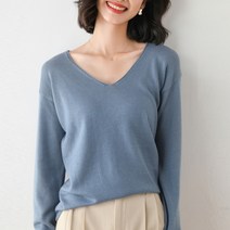 아베크 여성용 V넥 단색 슬리밍 봄 니트