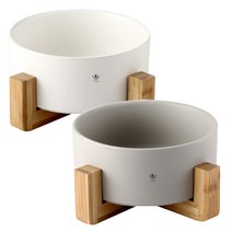 딩동펫 반려동물 모던 세라믹 식기 2종 세트, 화이트, 그레이, 1세트