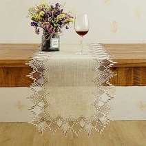 린넨 레이스 자수 테이블 장식 러너, 크림, 40 x 270 cm