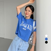 바블링브룩 여성용 하와이 루즈핏 세미 크롭 코튼 반팔 티셔츠