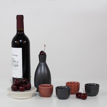 달소금 도자기 체리블랙 술병 술잔 세트, 1세트, 도쿠리 + 술잔 4p