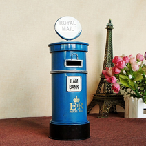 탑시가 TCR 우편함 모양 금속 저금통 장식품, 파랑