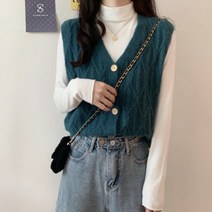 쏘앤영 꽈배기 브이넥 니트 조끼 가디건
