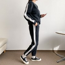 헤이진 여성용 옆선 조거맨투맨 기모 트레이닝 상하의