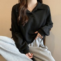 여성용 구디프 와플 패턴 세미 크롭 카라 니트