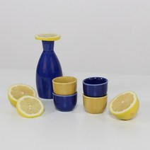 달소금 도자기 레몬블루 술병 술잔 세트, 1세트, 도쿠리 + 술잔 2종 x 2p